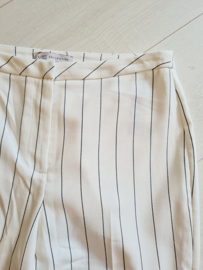 M&S White Pinstripe Trousers Size 10