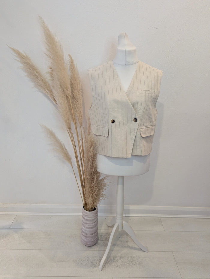 MSCH Copenhagen Cream Stripe Waistcoat M