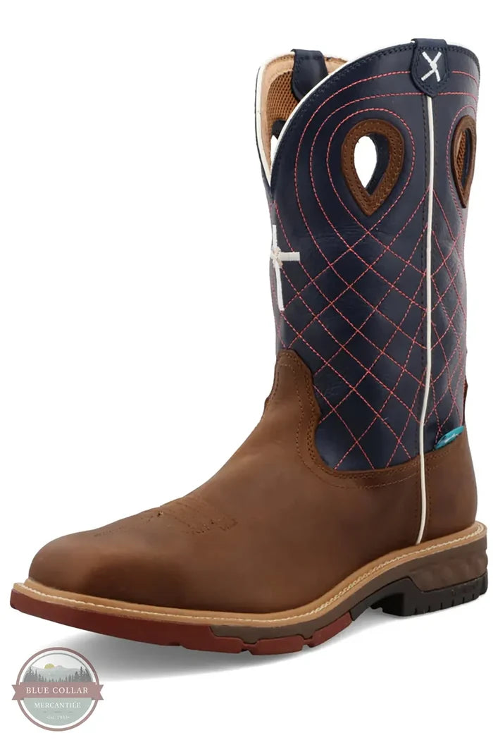 Twisted-X MXBAW01 Mocha and Navy Cross Alloy Toe Western Work Boot main 3/4 view