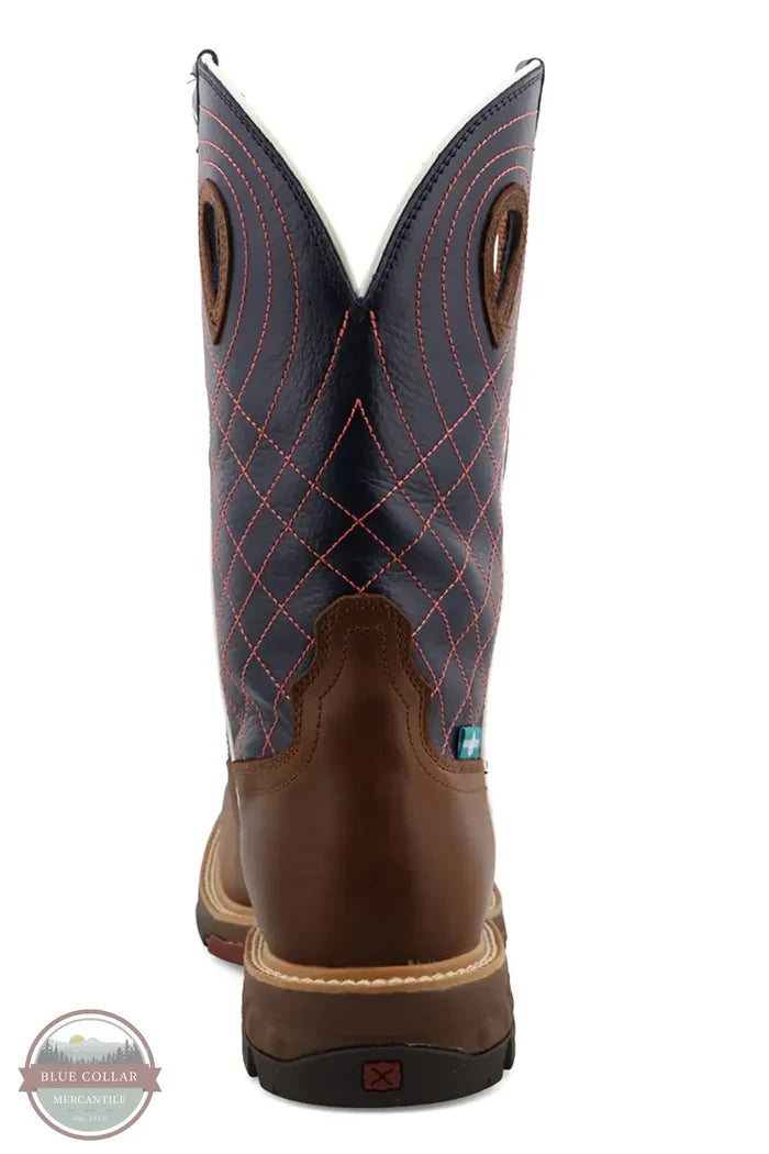 Twisted-X MXBAW01 Mocha and Navy Cross Alloy Toe Western Work Boot back heel view