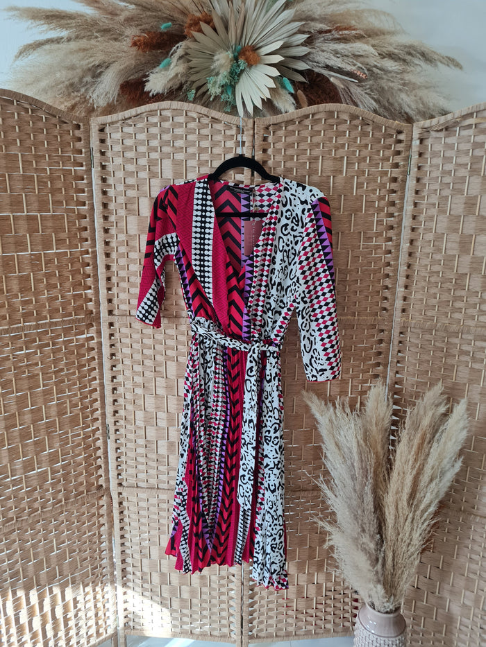 My Sisters closet red mix pleat dress S