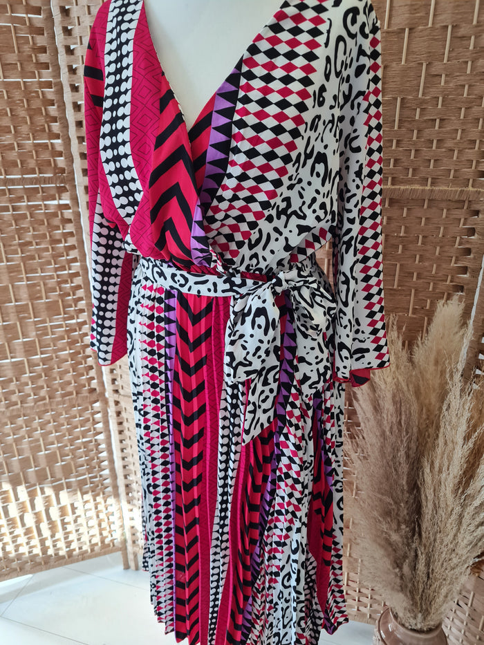 My Sisters closet red mix pleat dress S