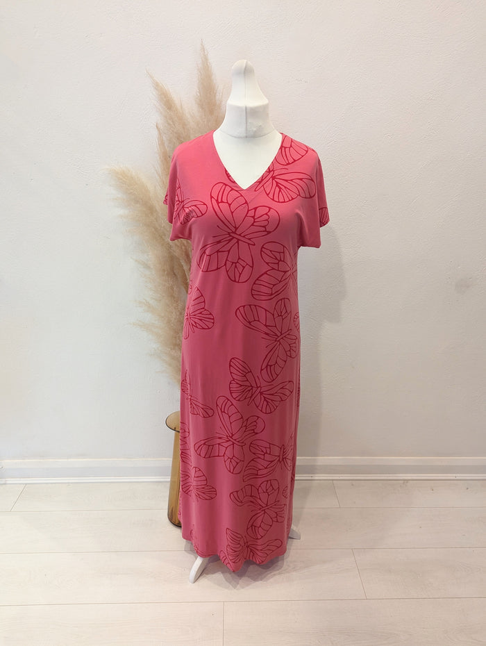 Nanso Pink Butterfly Maxi Dress Size Medium