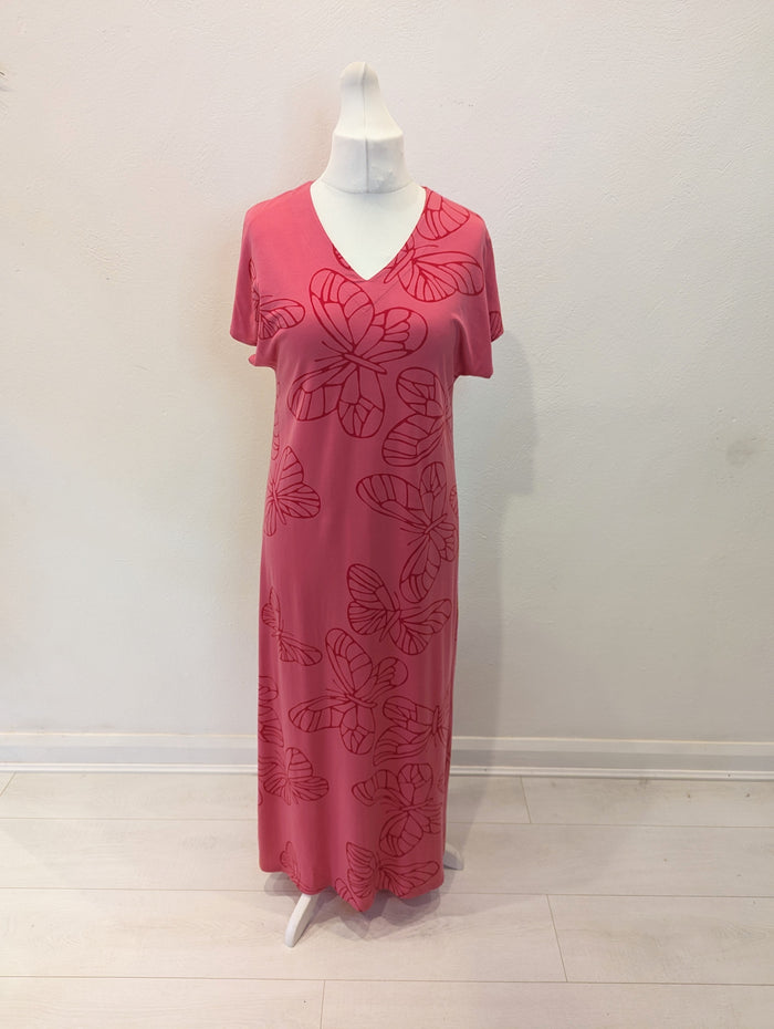 Nanso Pink Butterfly Maxi Dress Size Medium