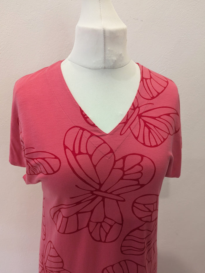 Nanso Pink Butterfly Maxi Dress Size Medium