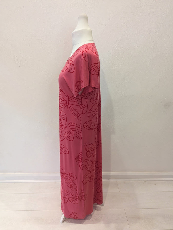 Nanso Pink Butterfly Maxi Dress Size Medium