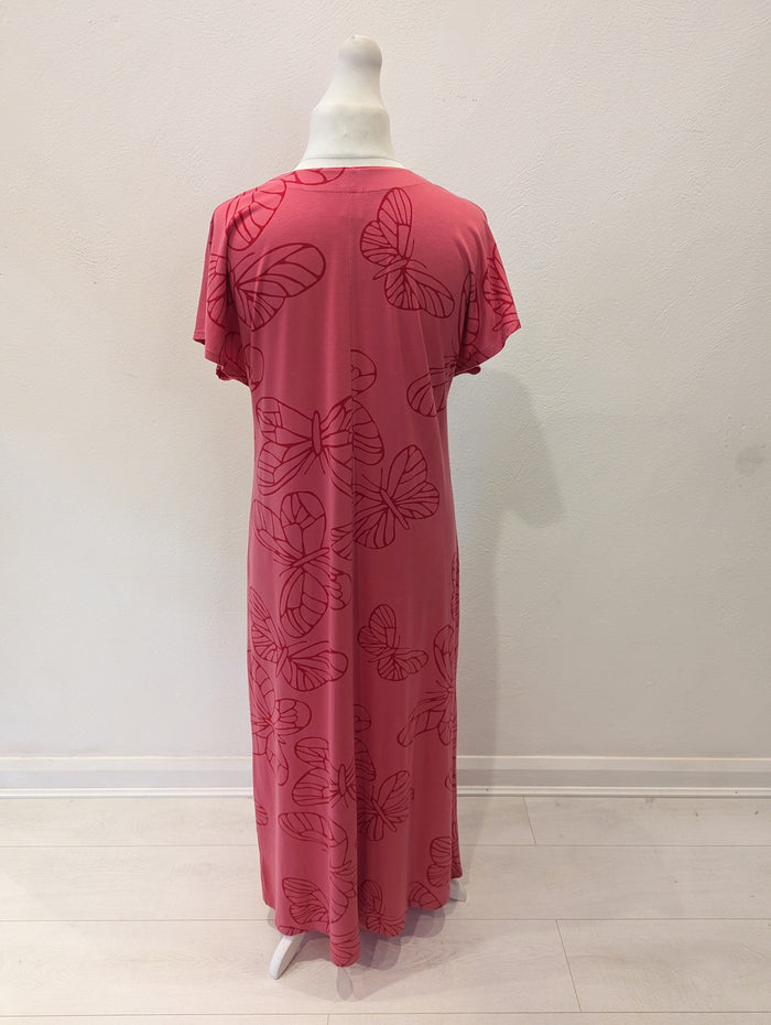 Nanso Pink Butterfly Maxi Dress Size Medium