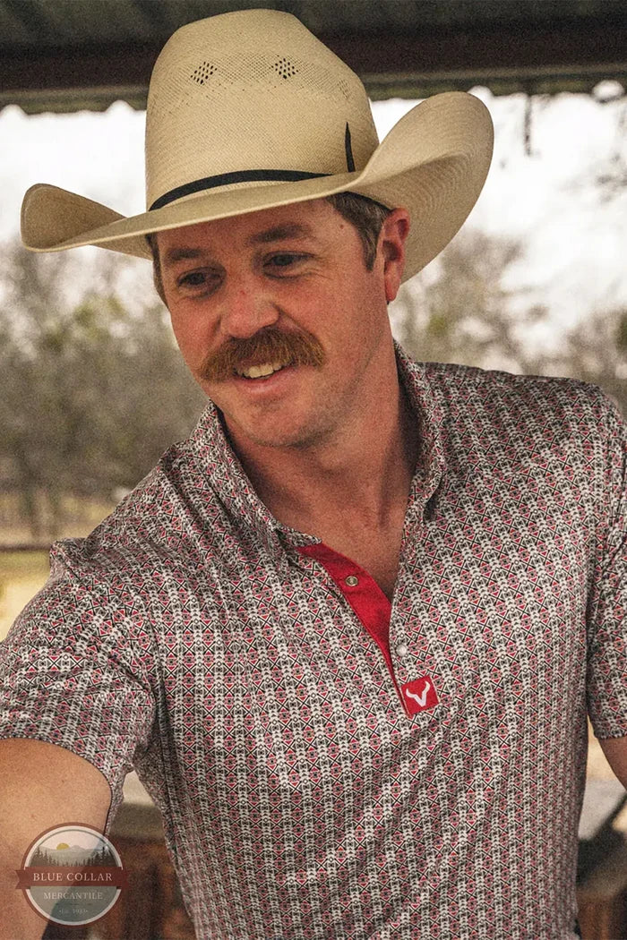 Vexil Brand - Western Pearl Snap Polo - Native Arrows | Red front view