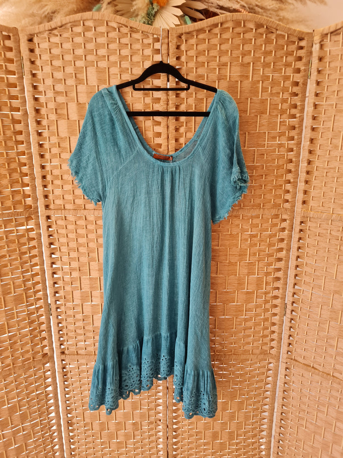 Naturel by Melissa Linen Mix Teal Dress Size S/M