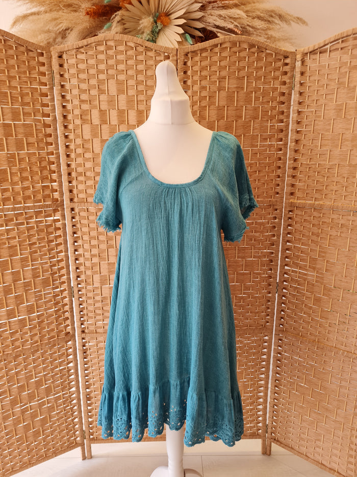 Naturel by Melissa Linen Mix Teal Dress Size S/M