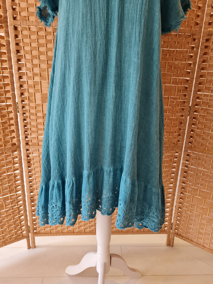 Naturel by Melissa Linen Mix Teal Dress Size S/M