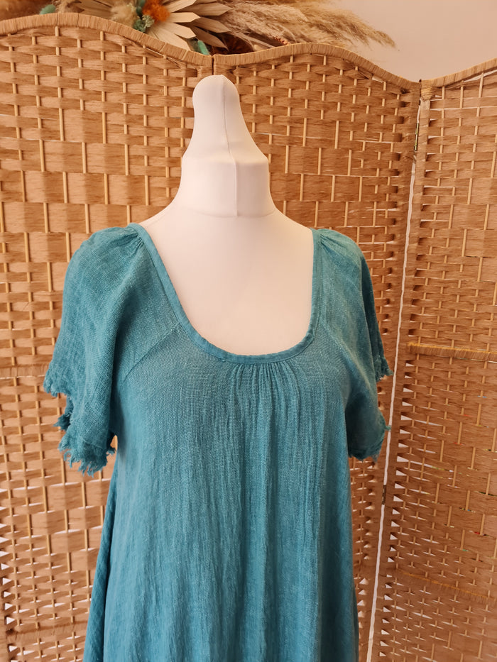 Naturel by Melissa Linen Mix Teal Dress Size S/M