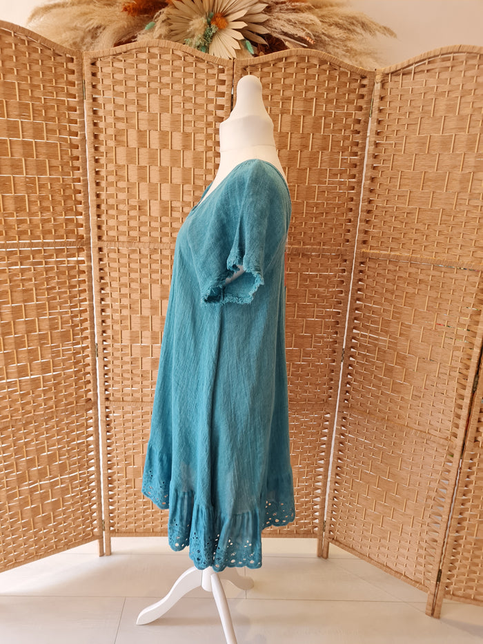Naturel by Melissa Linen Mix Teal Dress Size S/M