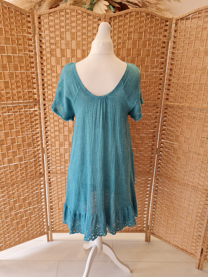 Naturel by Melissa Linen Mix Teal Dress Size S/M