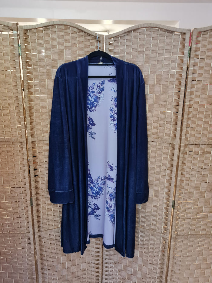 Navy Velvet Long cardigan L