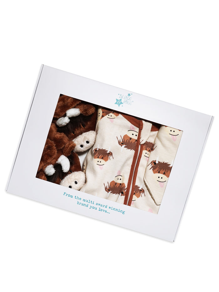 Neutral Highland Cow Romper & Booties Gifting Set