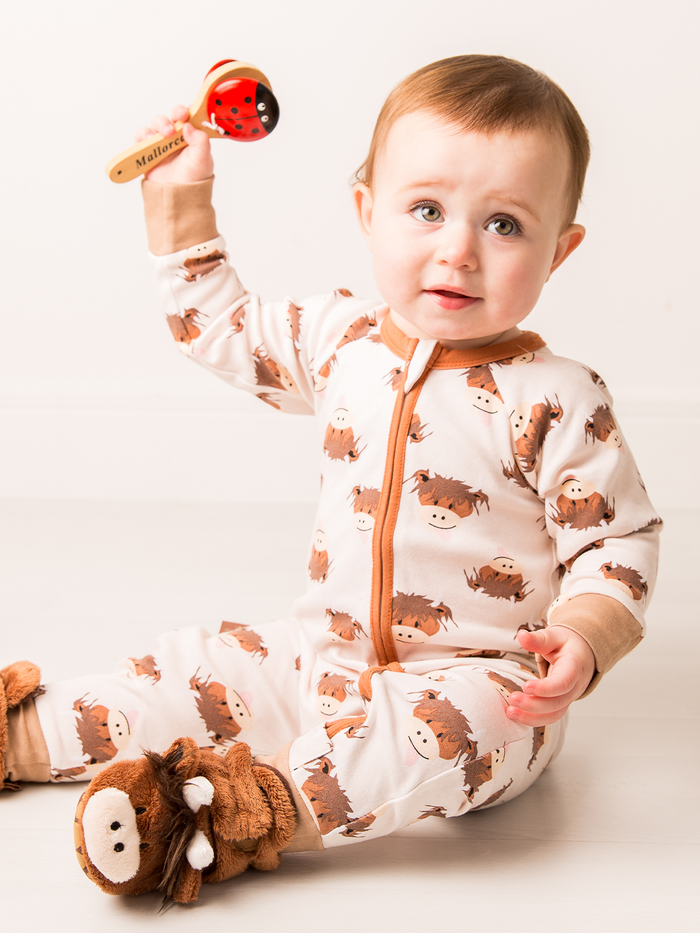 Neutral Highland Cow Romper & Booties Gifting Set