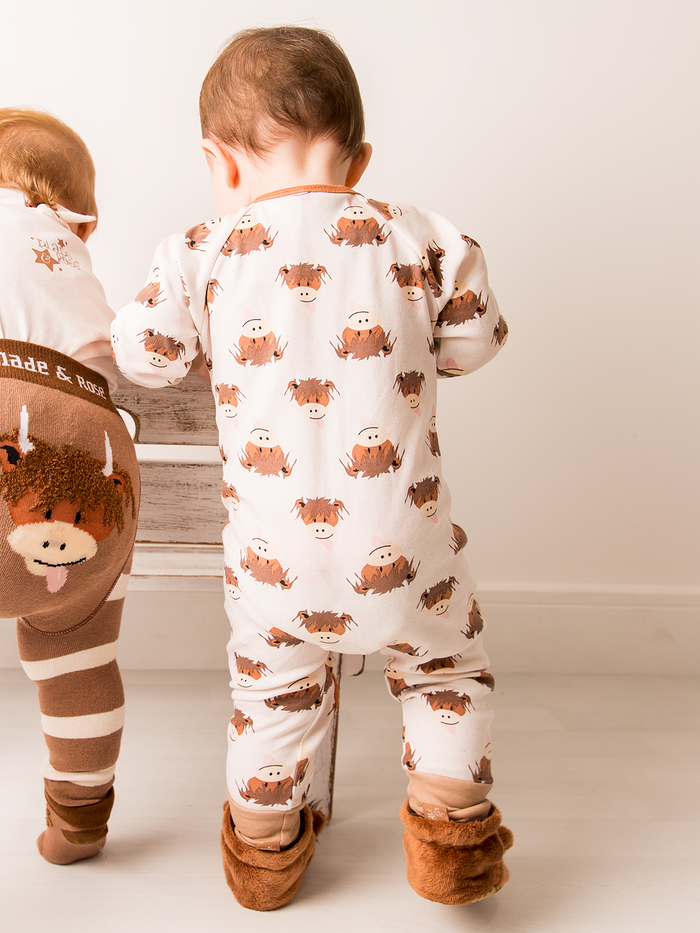 Neutral Highland Cow Romper & Booties Gifting Set