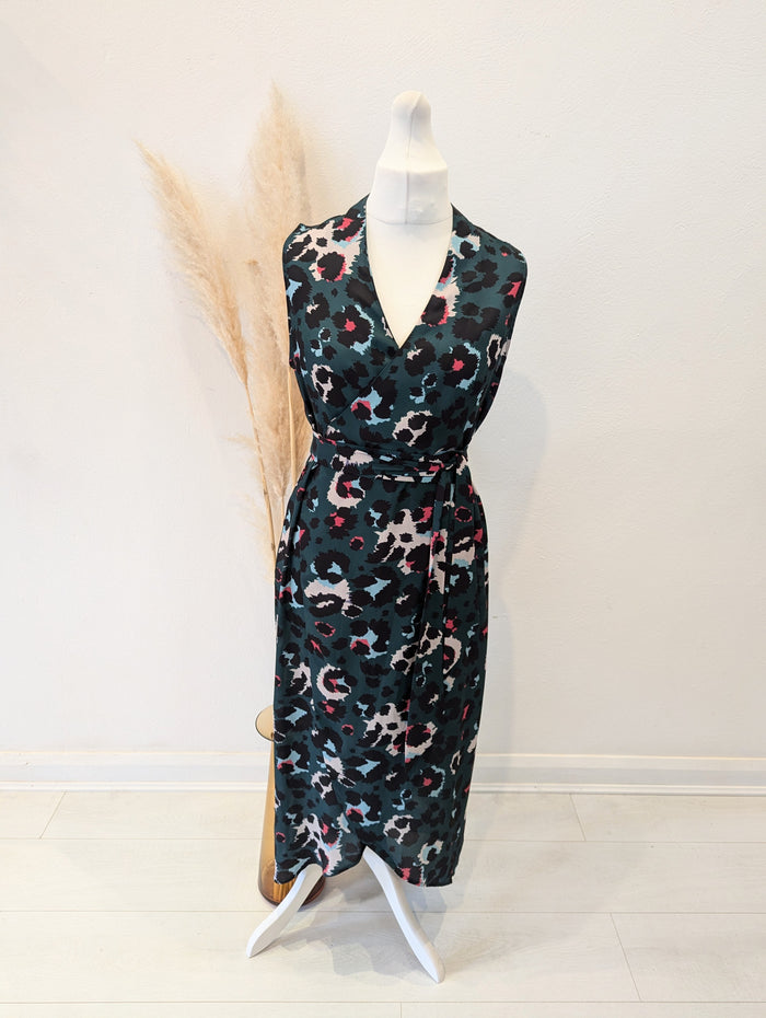 Never Fully Dressed Green Animal Wrap Dress M/L