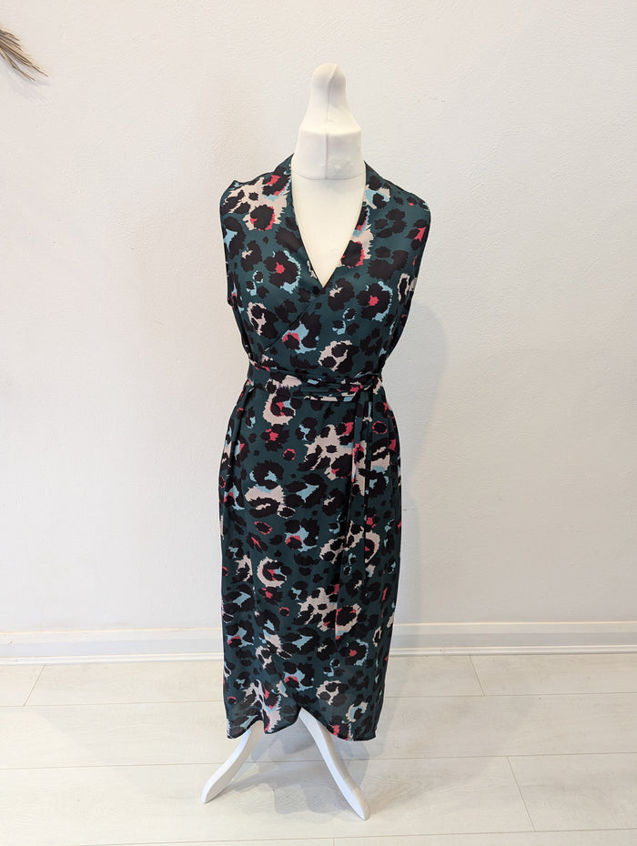 Never Fully Dressed Green Animal Wrap Dress M/L