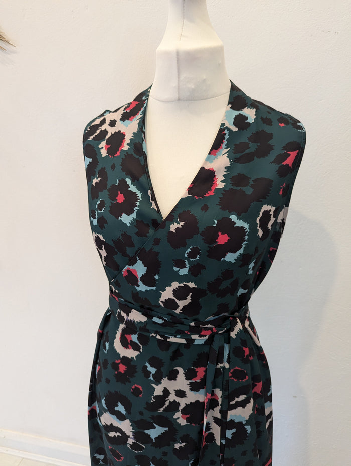 Never Fully Dressed Green Animal Wrap Dress M/L