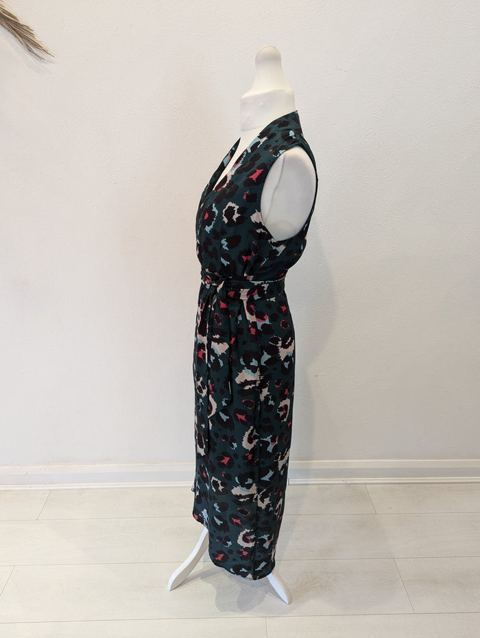 Never Fully Dressed Green Animal Wrap Dress M/L
