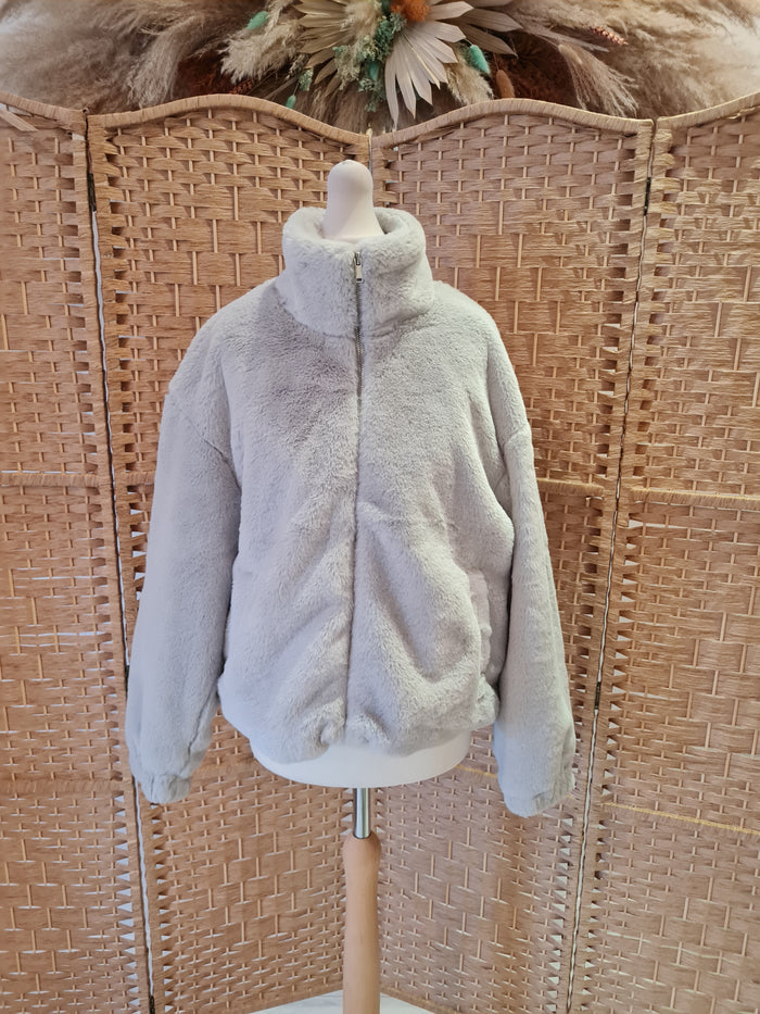 New Look Grey Fur Bomber S NWT RRP £30
