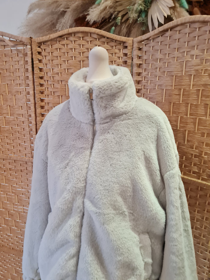 New Look Grey Fur Bomber S NWT RRP £30