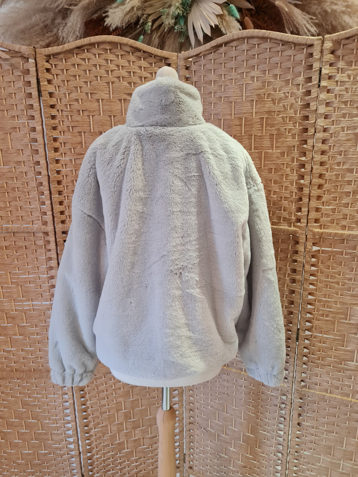 New Look Grey Fur Bomber S NWT RRP £30