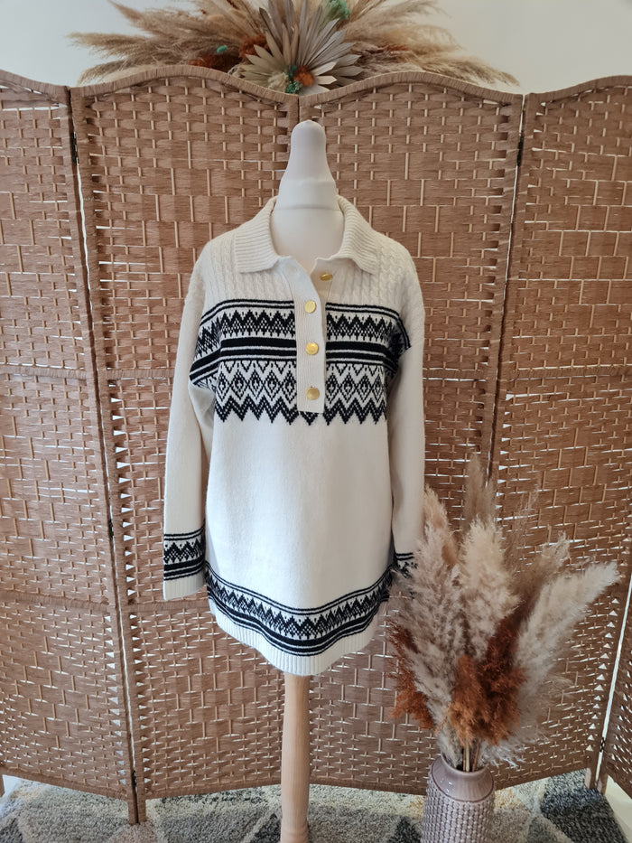 Next cream/black button jumper M