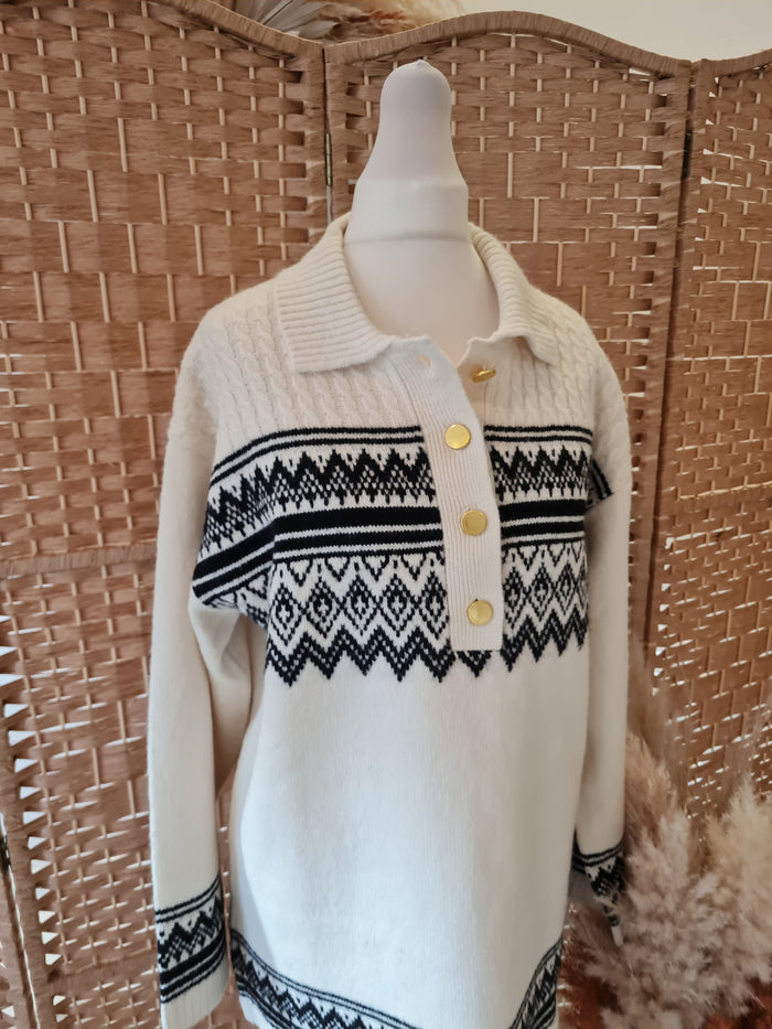 Next cream/black button jumper M
