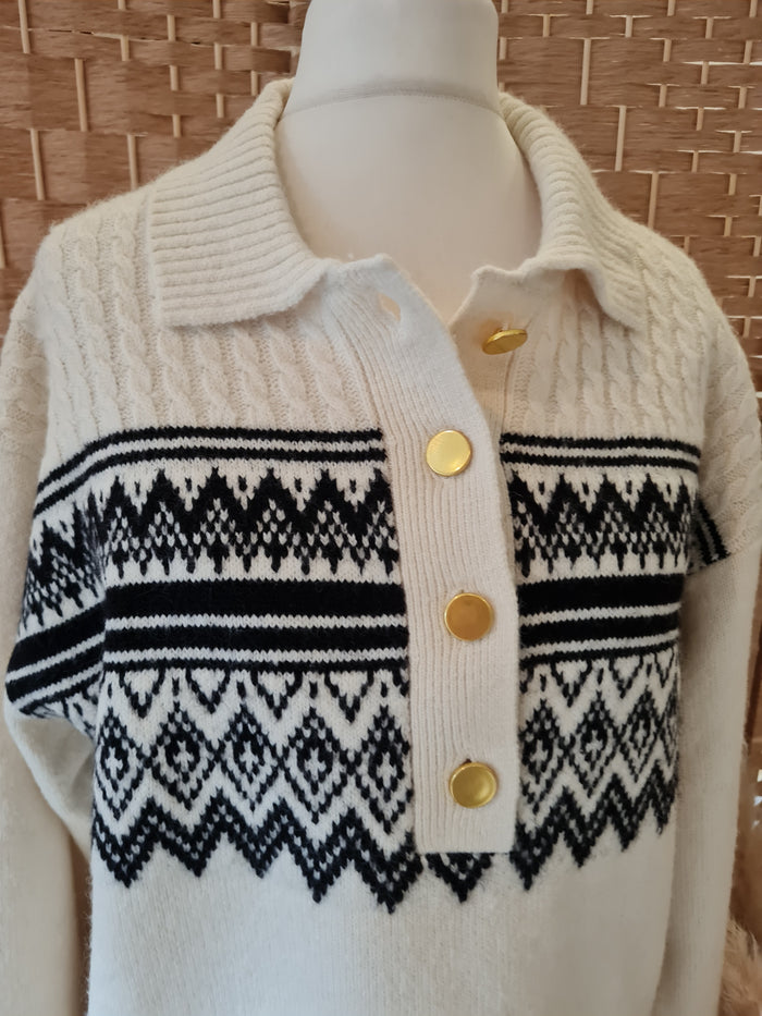 Next cream/black button jumper M