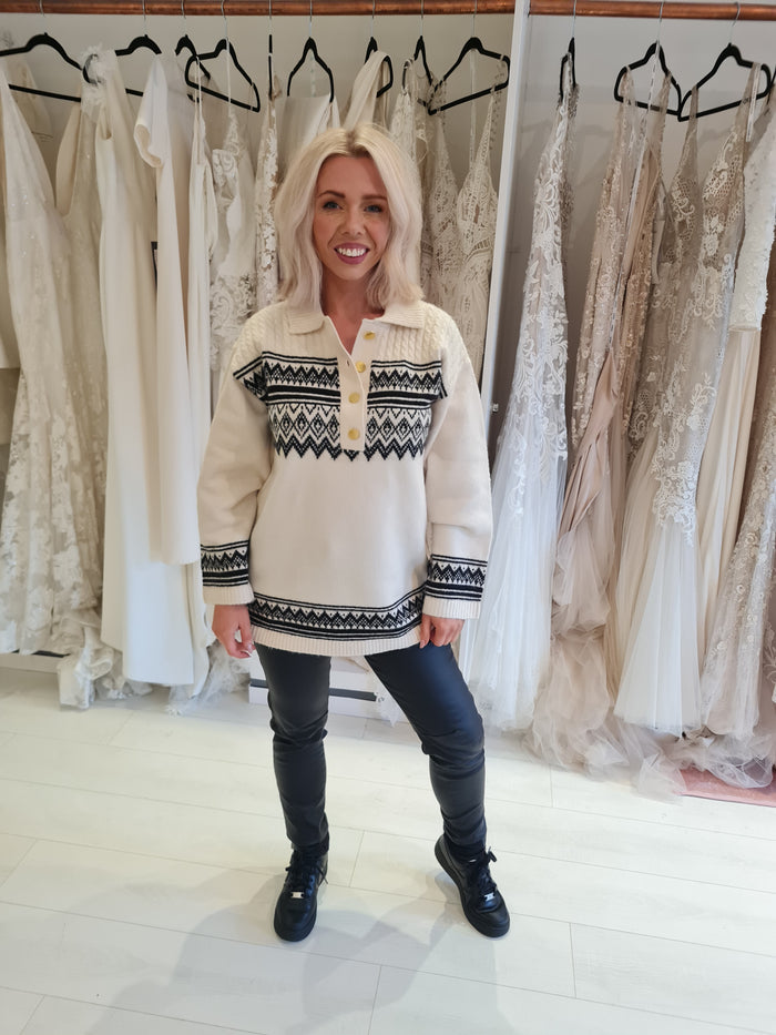 Next cream/black button jumper M