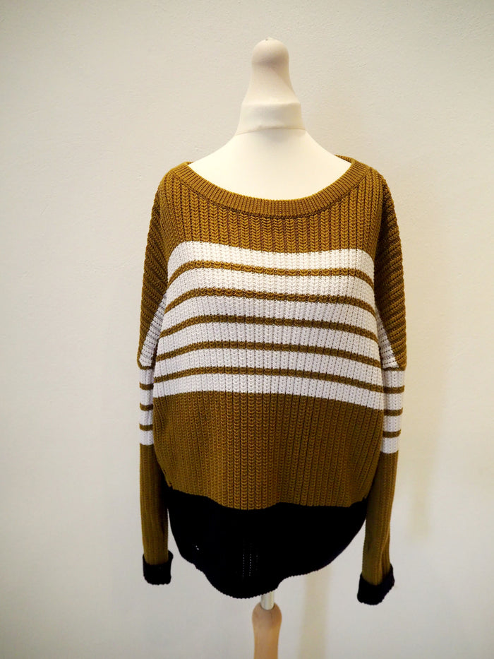 Next Khaki Striped Tie Back Jumper S