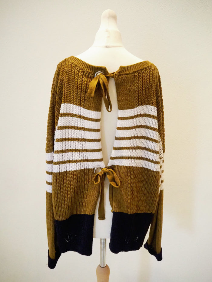 Next Khaki Striped Tie Back Jumper S