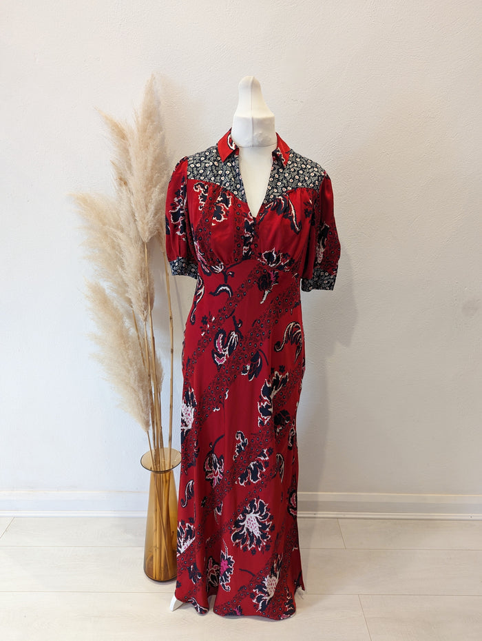 Next red floral silk effect maxi 14