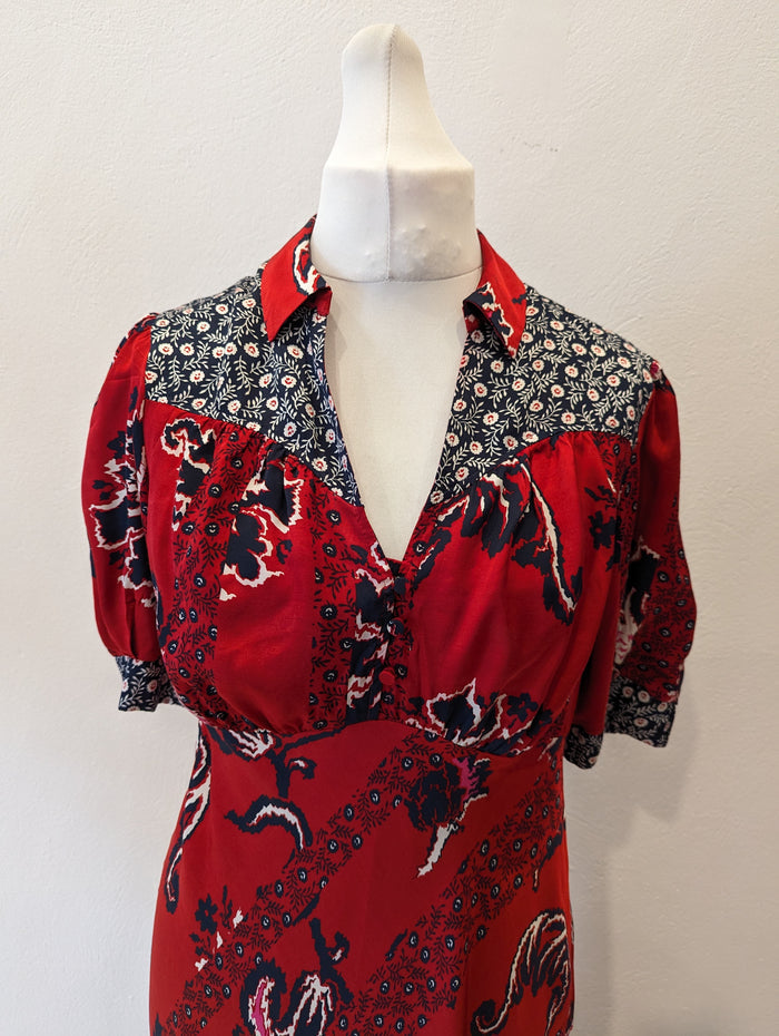 Next red floral silk effect maxi 14