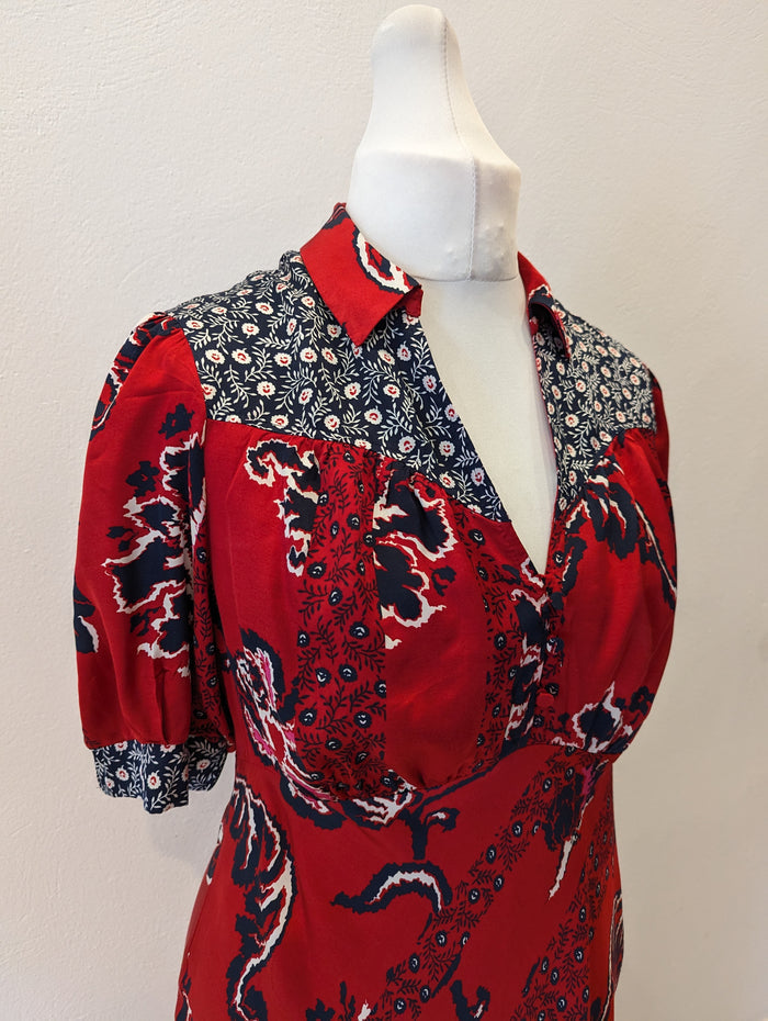 Next red floral silk effect maxi 14