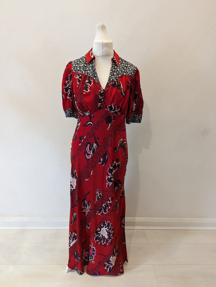 Next red floral silk effect maxi 14