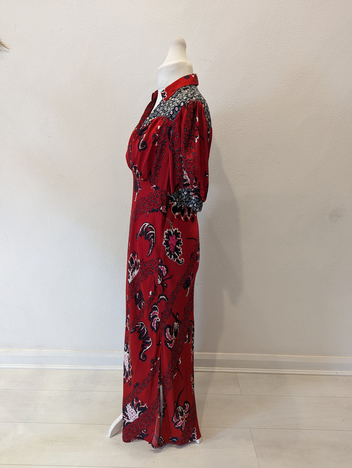 Next red floral silk effect maxi 14