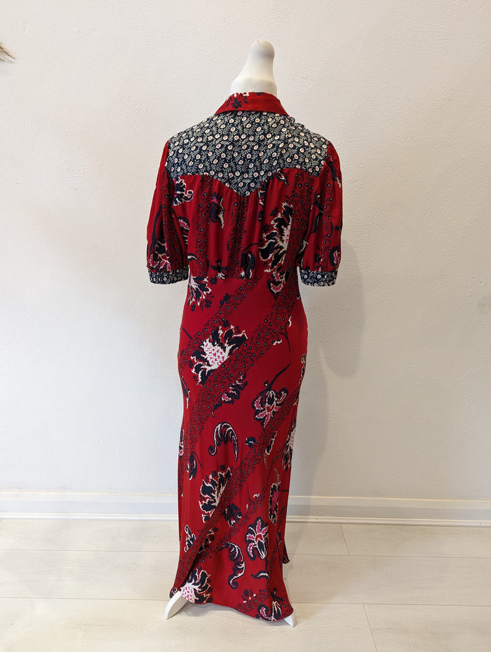 Next red floral silk effect maxi 14