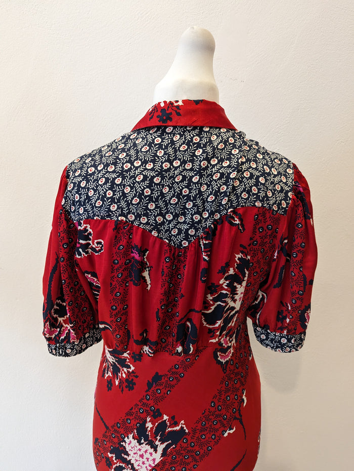 Next red floral silk effect maxi 14