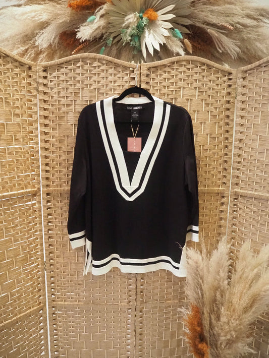 Nina Leonard Black& Cream Tunic Size 2xl