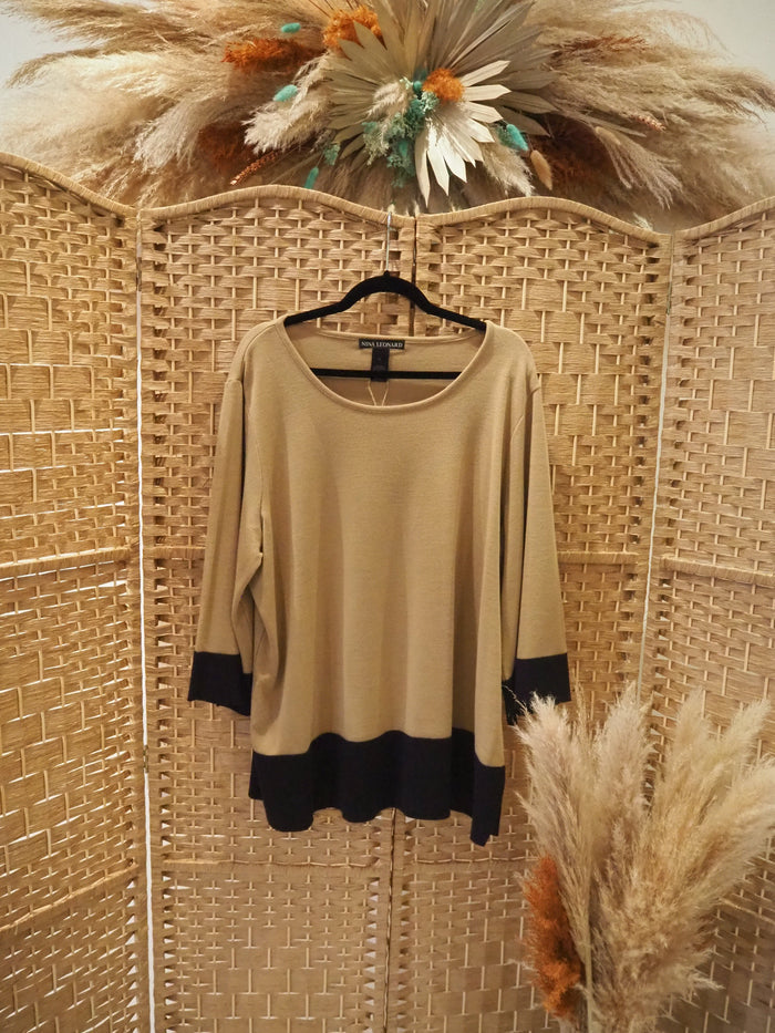 Nina Leonard Camel & Black Tunic Size 3xl