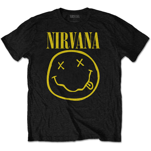 Nirvana Unisex T-Shirt - Smiley, Black Rock Off