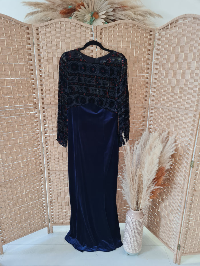 Nissa Navy Velvet evening Dress 16
