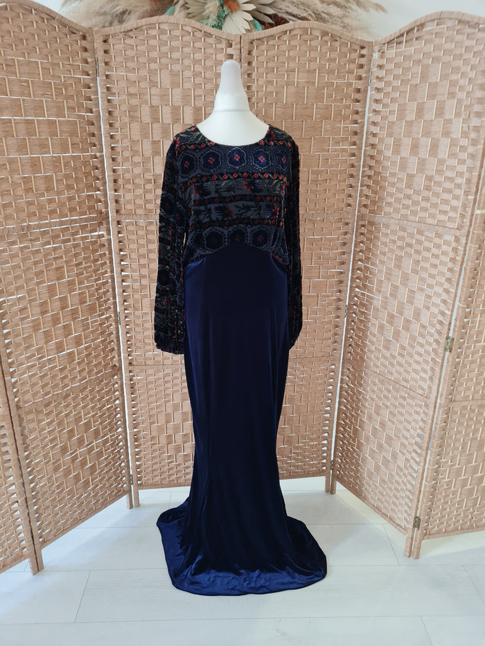 Nissa Navy Velvet evening Dress 16