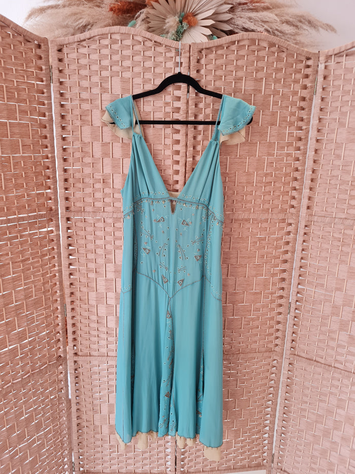 Nocturne teal silk dress 14
