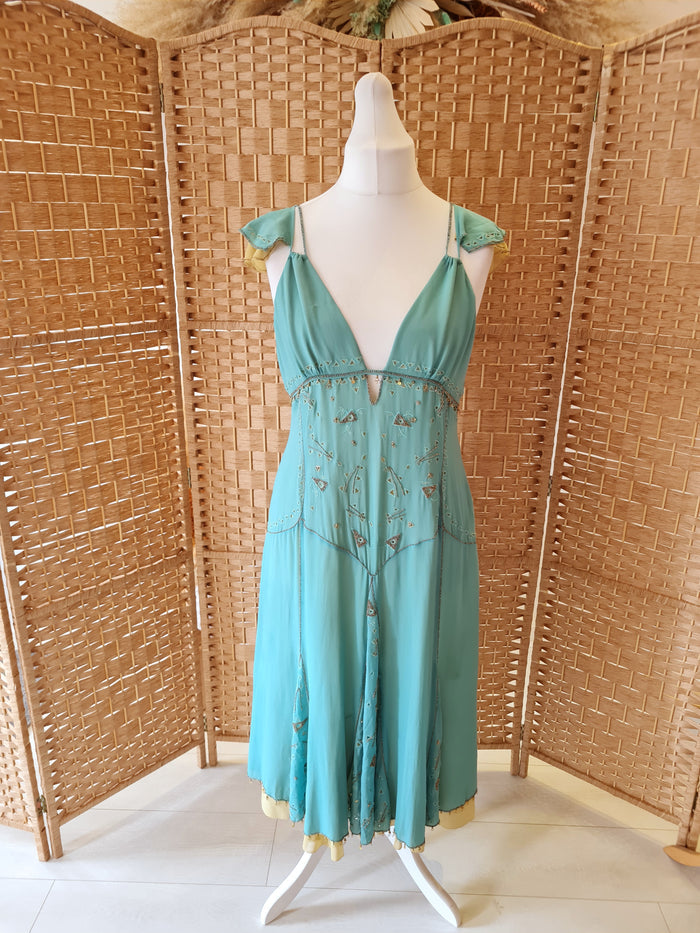 Nocturne teal silk dress 14