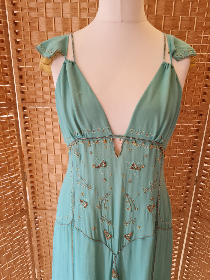 Nocturne teal silk dress 14